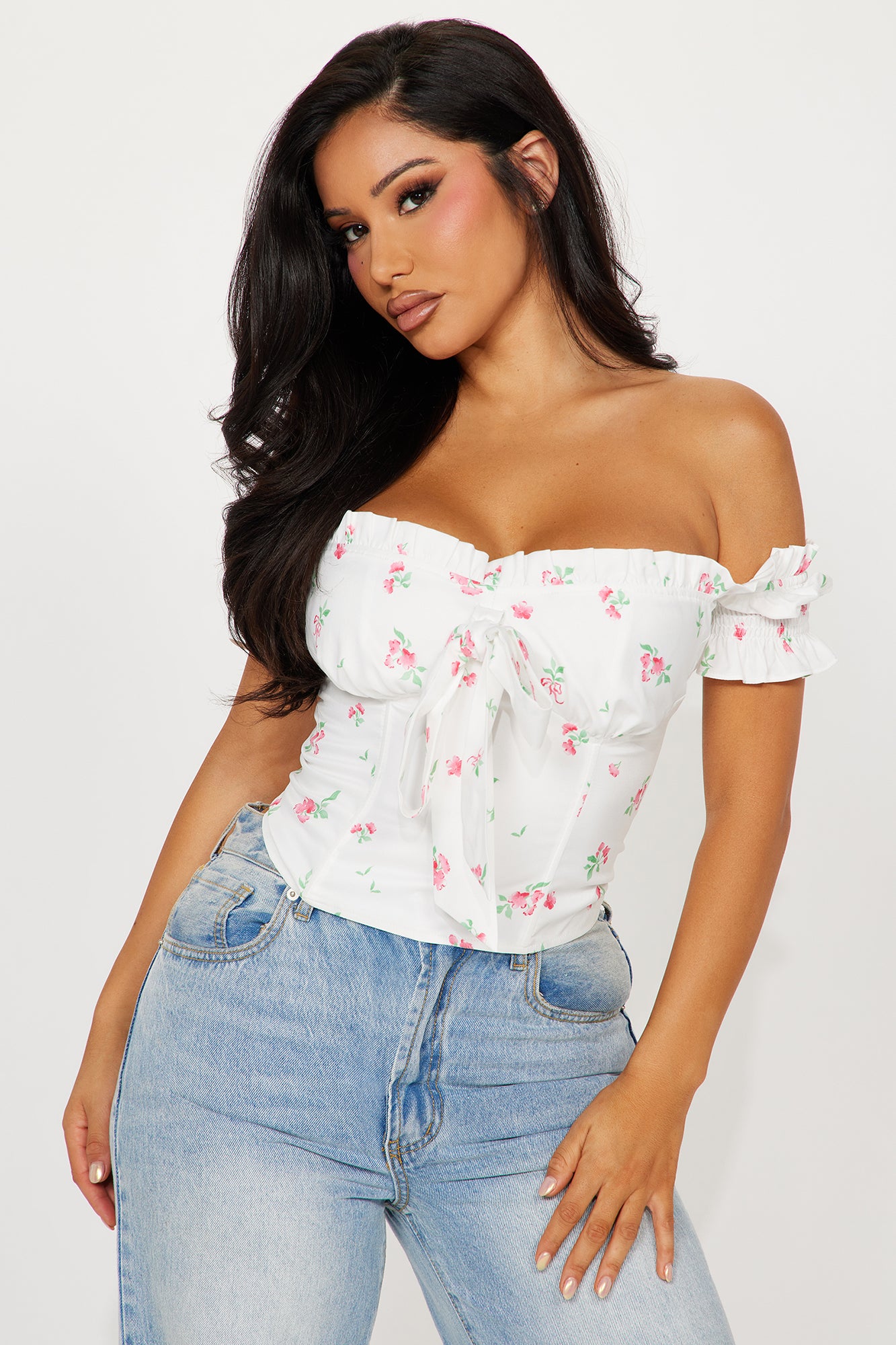 Catching Feelings Floral Corset Top - Ivory/combo Flash Sale